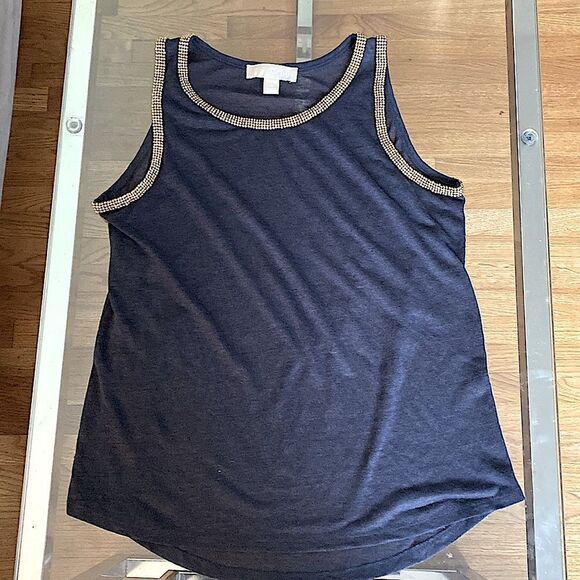 Michael Kors, Black knit tank top, with gold beading around arms and collar. M - Picture 11 of 14